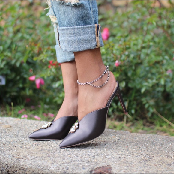 Who What Wear Shoes - Jeweled Matilda Dip Front Grey Heels